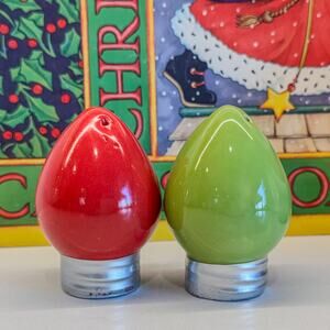 Holiday Christmas Light Bulb Ceramic Salt and Pepper Shaker Set, Holiday Kitchen